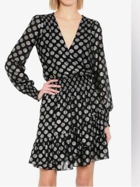 MICHAEL KORS Black dress with silver polka dots. MEDIUM